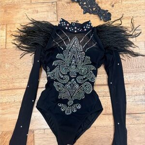 Elegant Black Kids One Piece with Rhinestone Design
